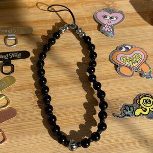 String Ting Grade A Black Obsidian Gemstone Beaded Phone Wristlet Strap